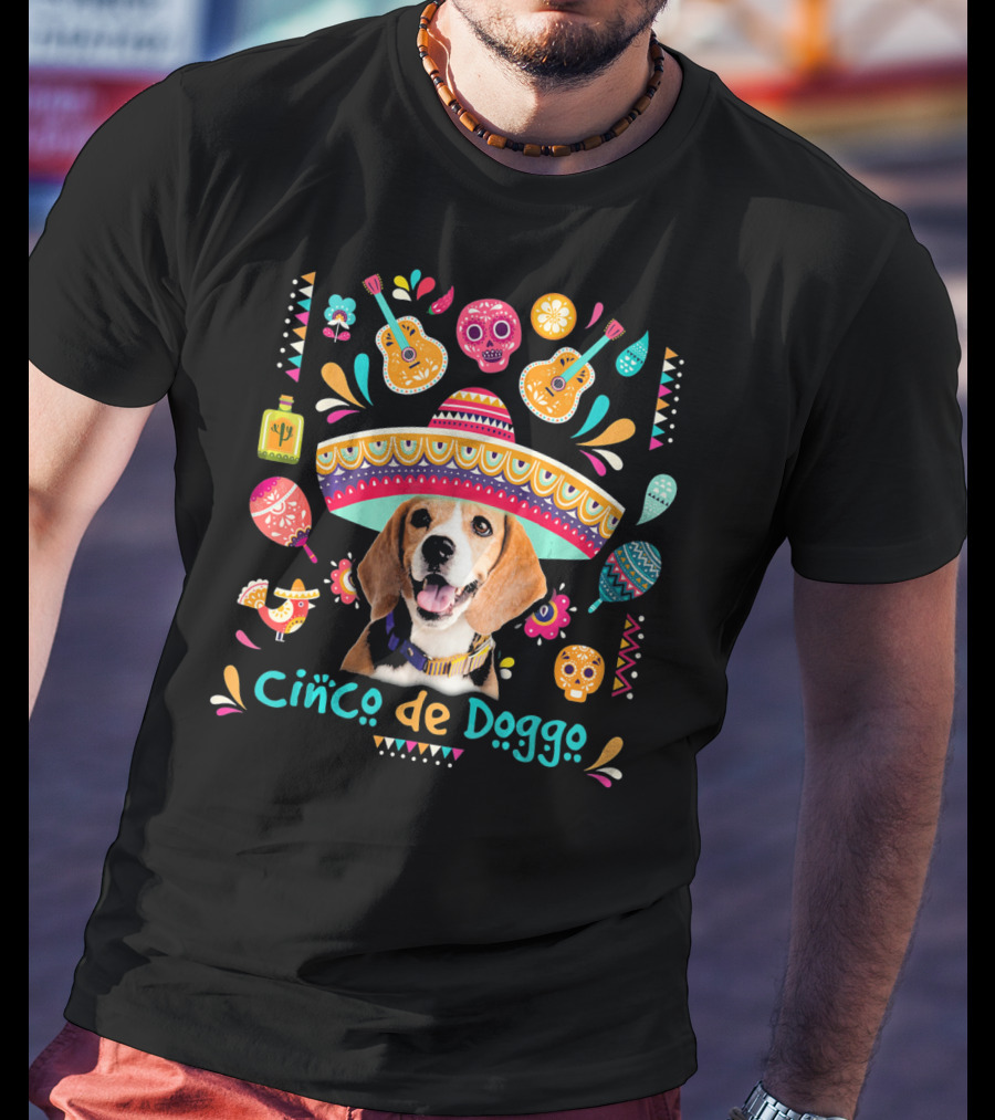 Cinco De Doggo Beagle Sombrero Sugar Skulls Guitars Fiesta Elements T-Shirt