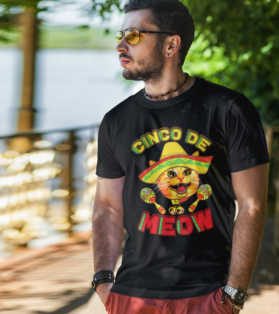 Cinco De Meow Cat With Sombrero And Maracas Fiesta T-Shirt