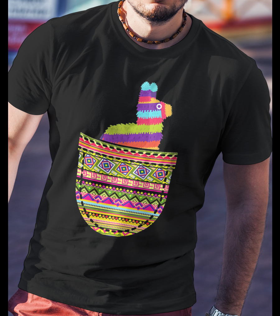 Mexican Pinata Pocket Cinco De Mayo Fiesta Colorful T-Shirt