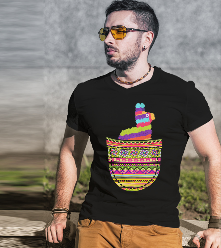 Mexican Pinata Pocket Cinco De Mayo Fiesta Colorful T-Shirt