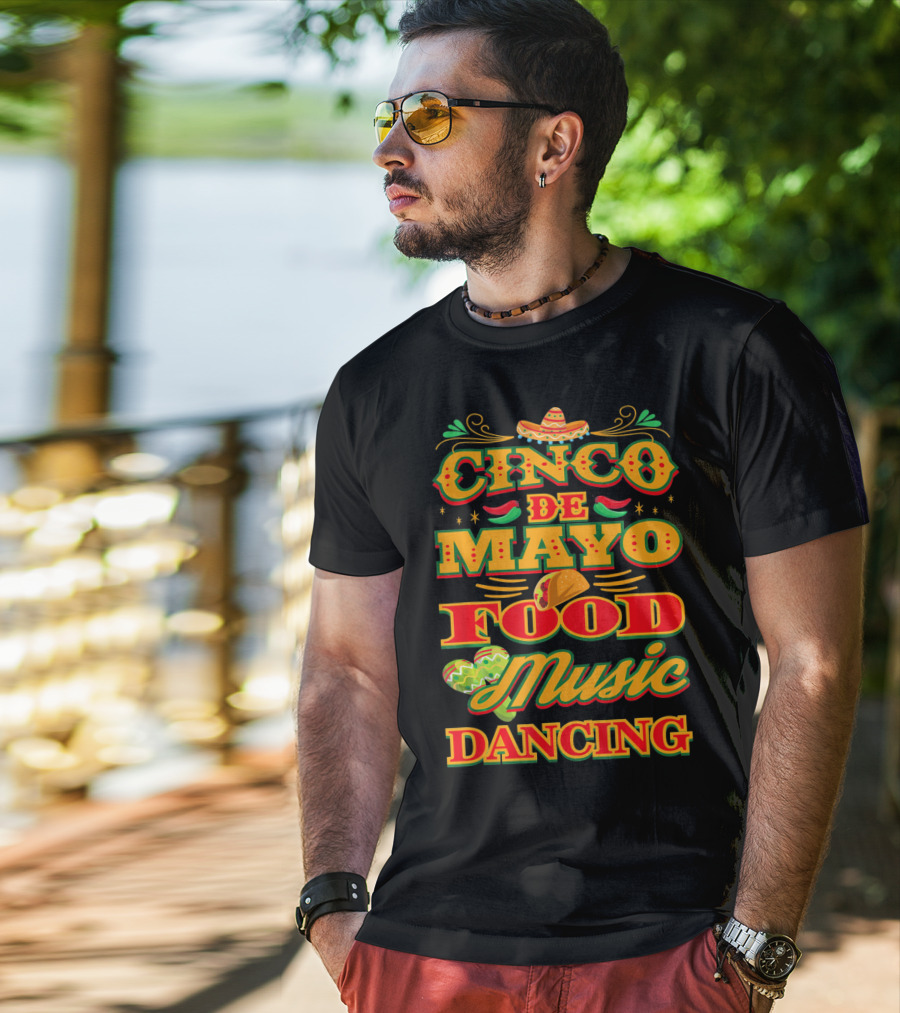 Cinco De Mayo Food Music Dancing Sombrero Taco Decor Elements T-Shirt