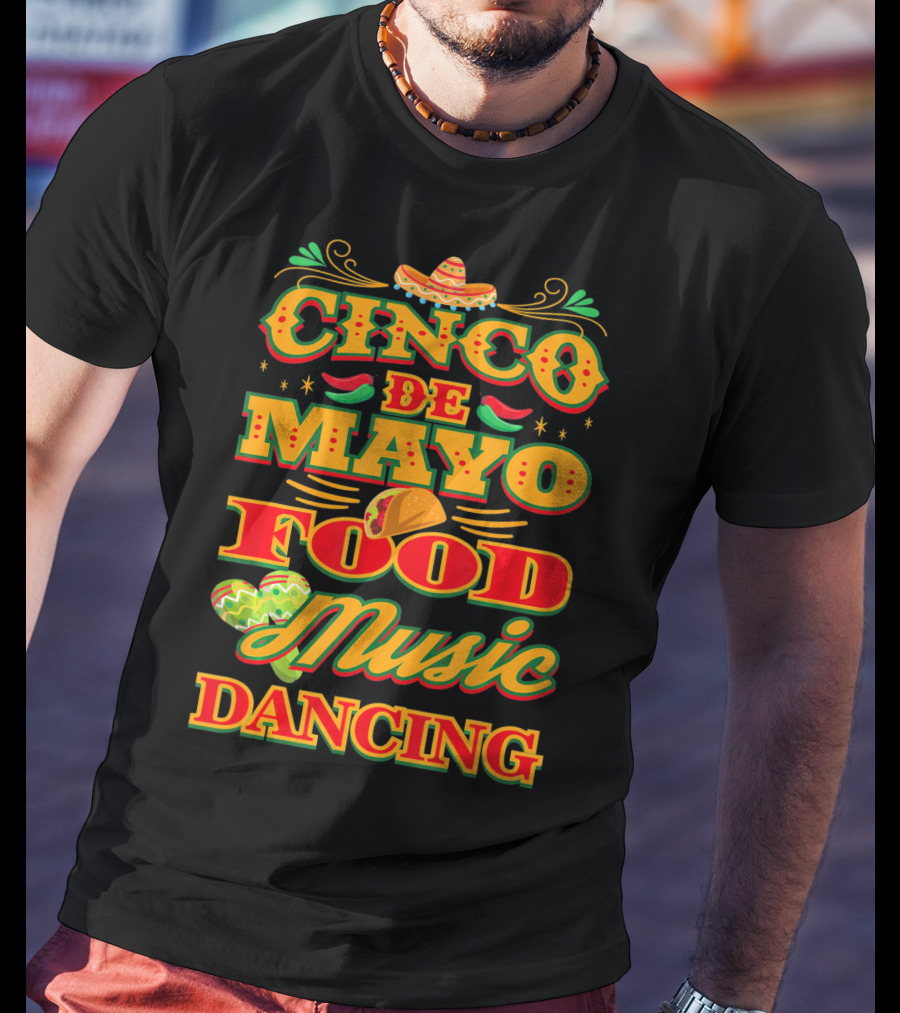 Cinco De Mayo Food Music Dancing Sombrero Taco Decor Elements T-Shirt