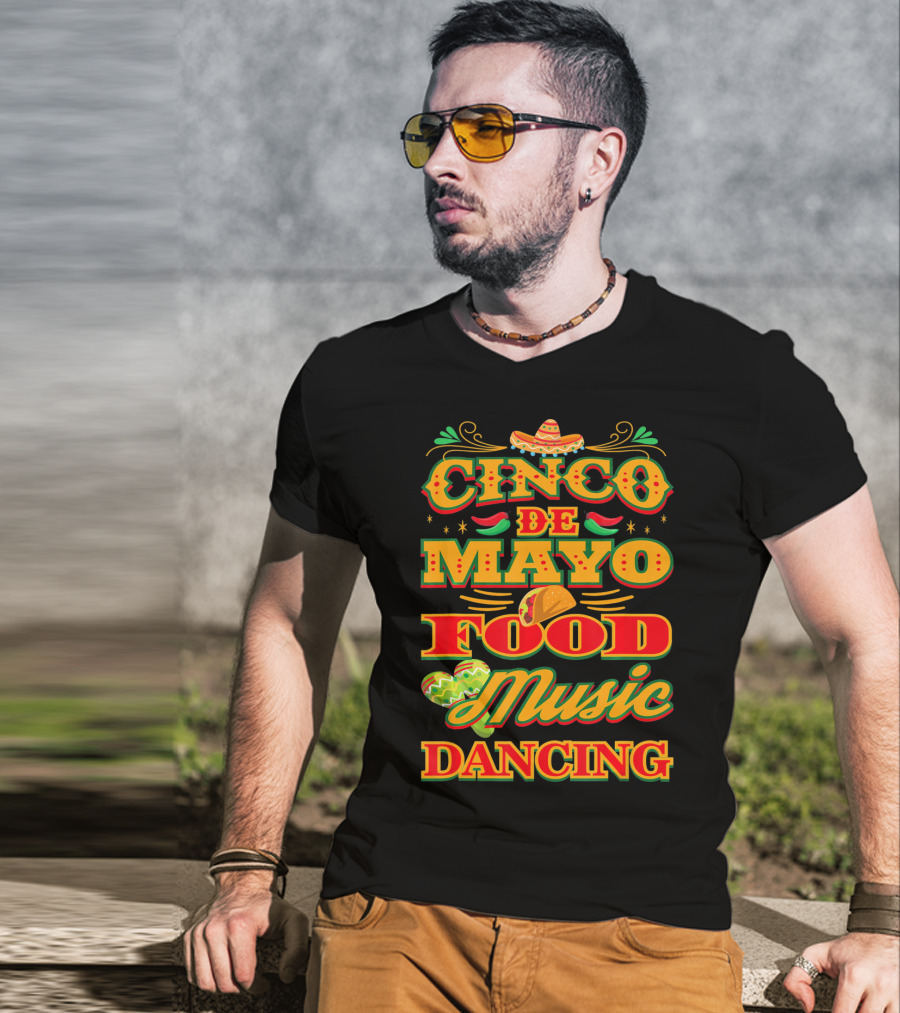 Cinco De Mayo Food Music Dancing Sombrero Taco Decor Elements T-Shirt