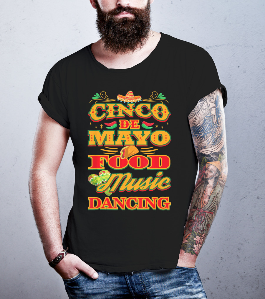 Cinco De Mayo Food Music Dancing Sombrero Taco Decor Elements T-Shirt