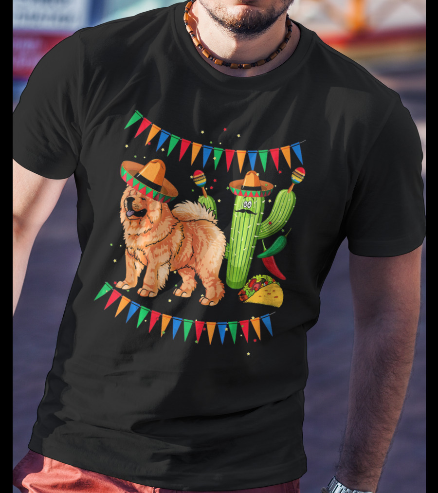 Sombrero Chow Chow Dog Cactus Mexico Cinco De Mayo Fiesta T-Shirt
