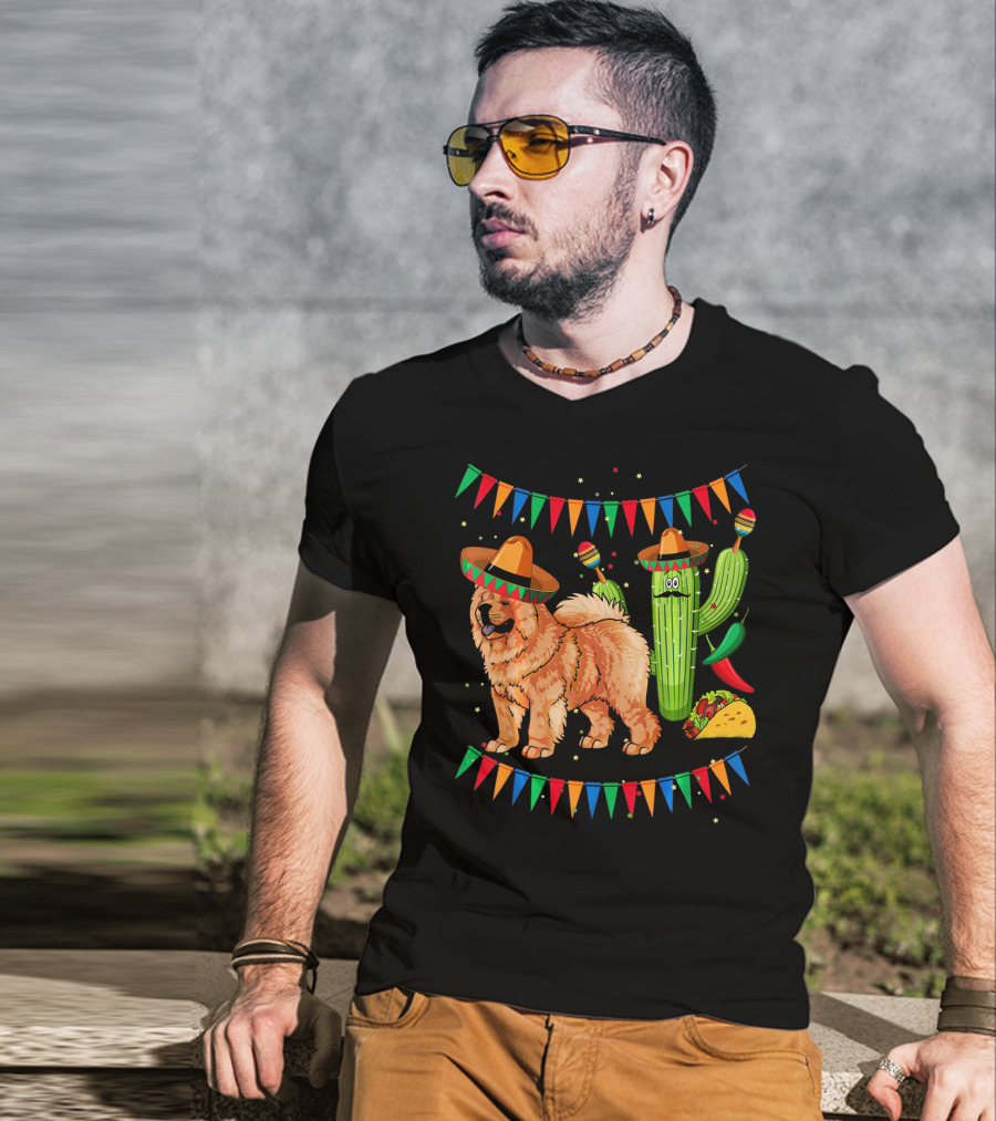 Sombrero Chow Chow Dog Cactus Mexico Cinco De Mayo Fiesta T-Shirt