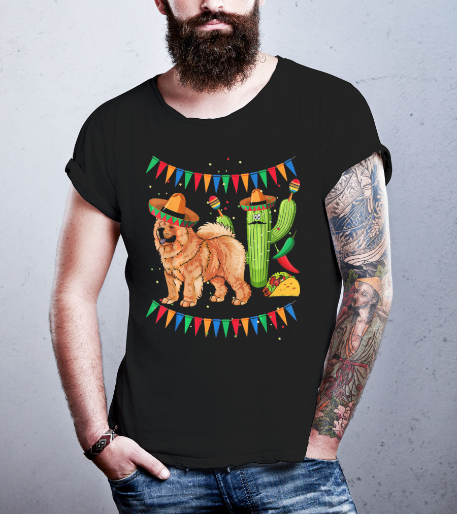 Sombrero Chow Chow Dog Cactus Mexico Cinco De Mayo Fiesta T-Shirt