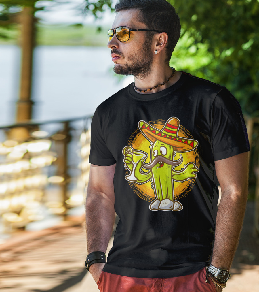 Funny Margarita Cactus Cinco De Mayo Sombrero Mustache Fiesta T-Shirt
