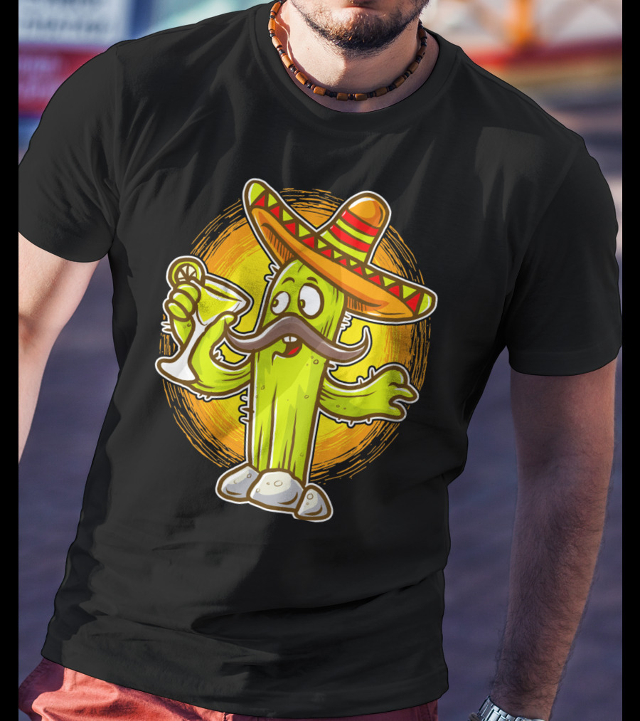 Funny Margarita Cactus Cinco De Mayo Sombrero Mustache Fiesta T-Shirt