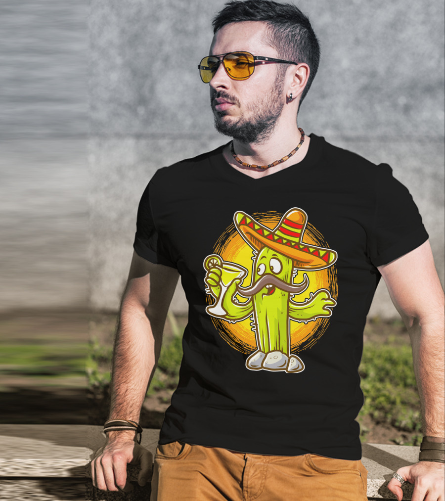 Funny Margarita Cactus Cinco De Mayo Sombrero Mustache Fiesta T-Shirt