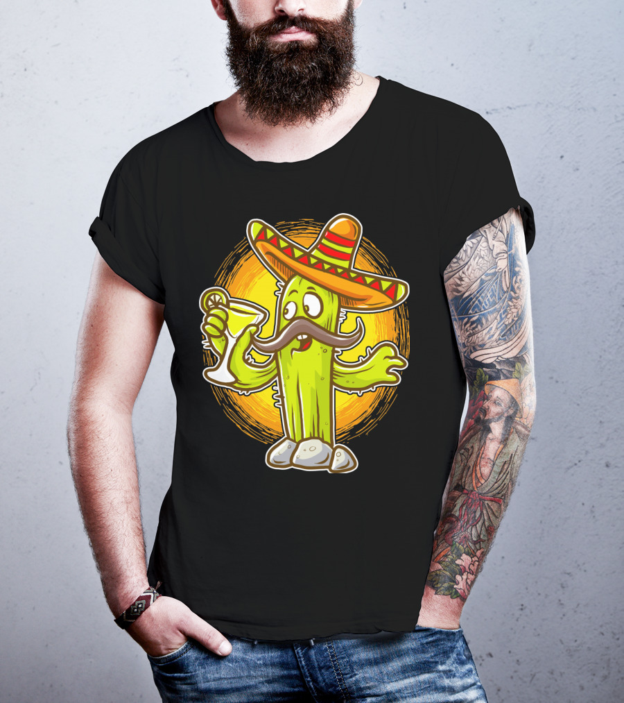 Funny Margarita Cactus Cinco De Mayo Sombrero Mustache Fiesta T-Shirt