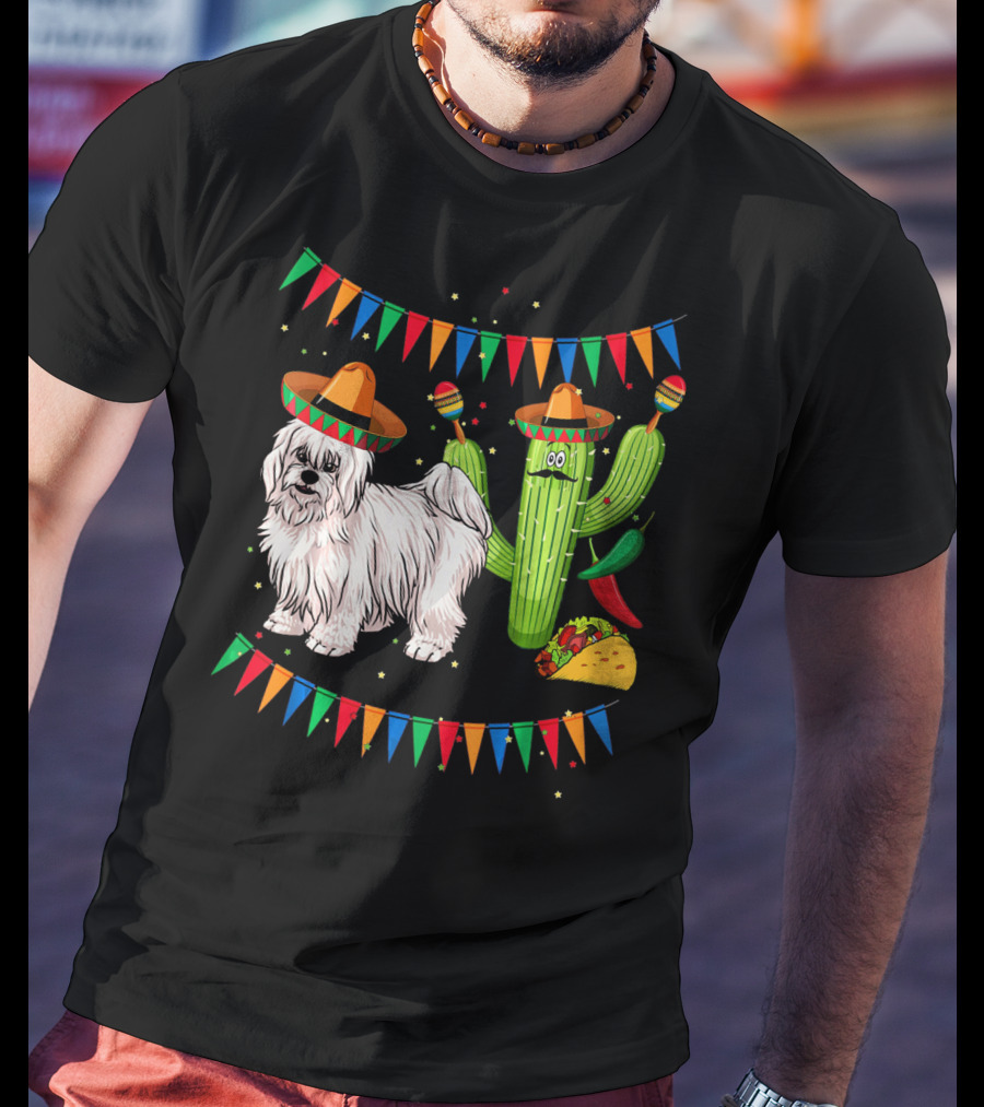 Coton De Tulear Dog Sombrero Mexican Cactus Taco Fiesta T-Shirt