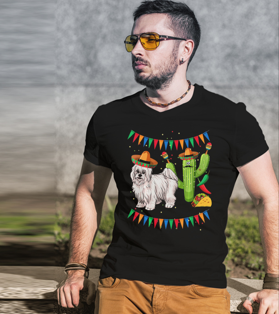 Coton De Tulear Dog Sombrero Mexican Cactus Taco Fiesta T-Shirt