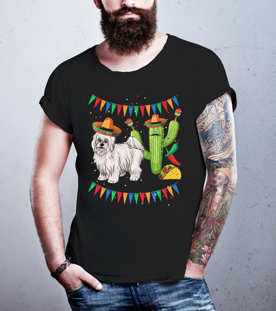 Coton De Tulear Dog Sombrero Mexican Cactus Taco Fiesta T-Shirt
