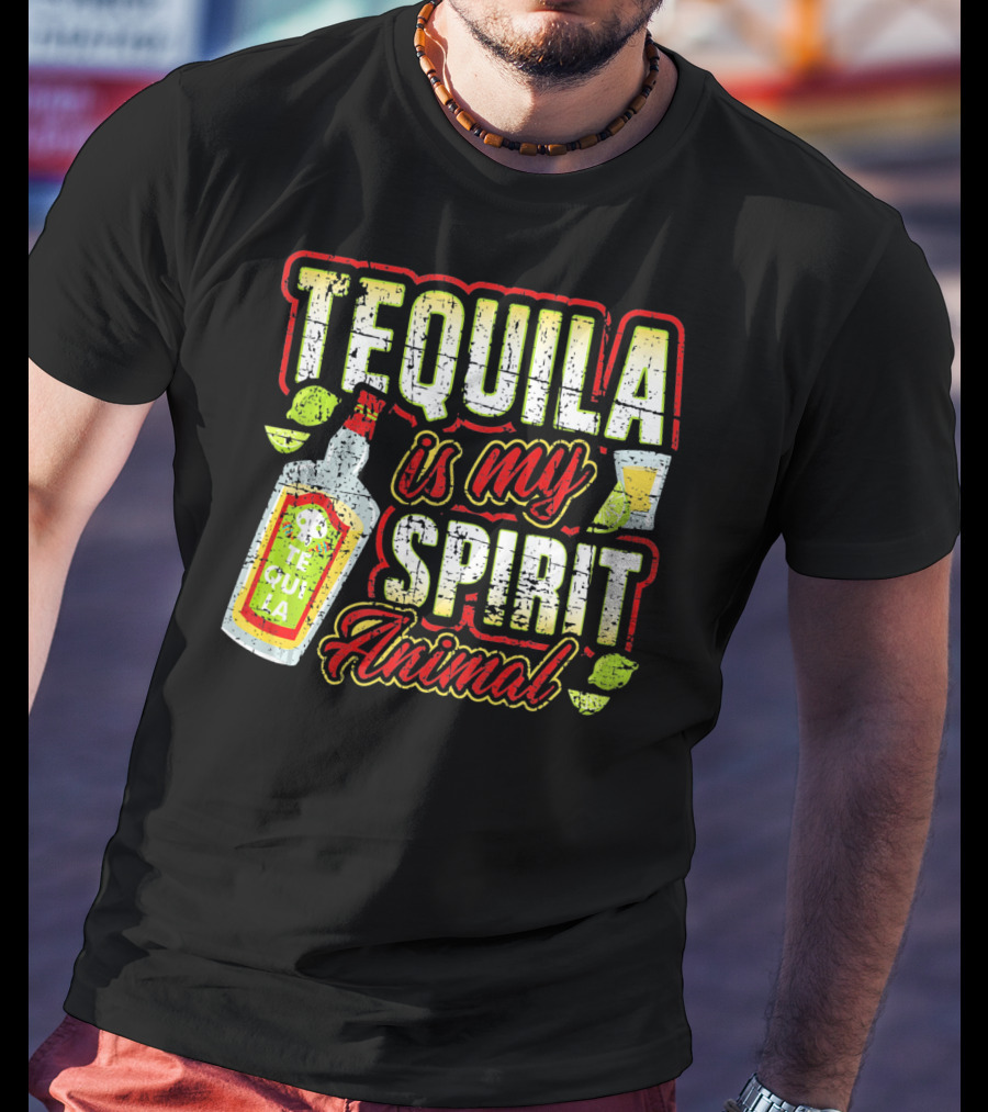 Tequila Is My Spirit Animal Tequila Bottle Lime And Glass T-Shirt