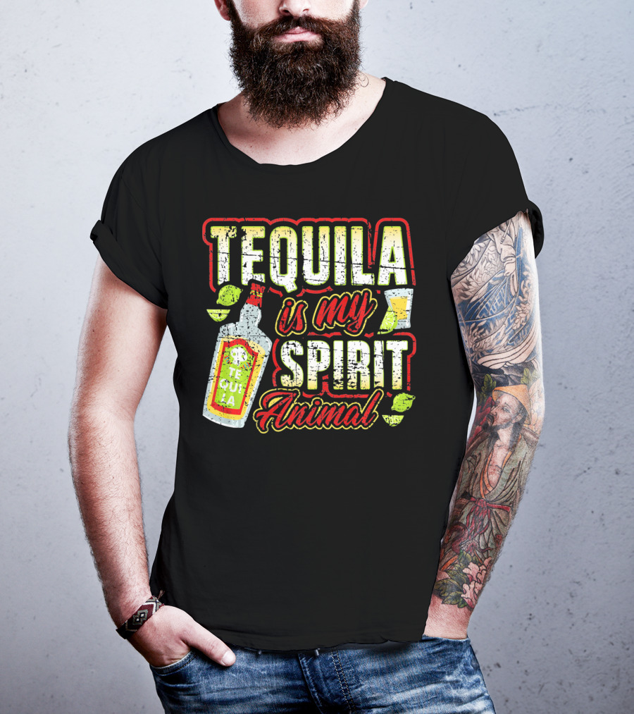 Tequila Is My Spirit Animal Tequila Bottle Lime And Glass T-Shirt