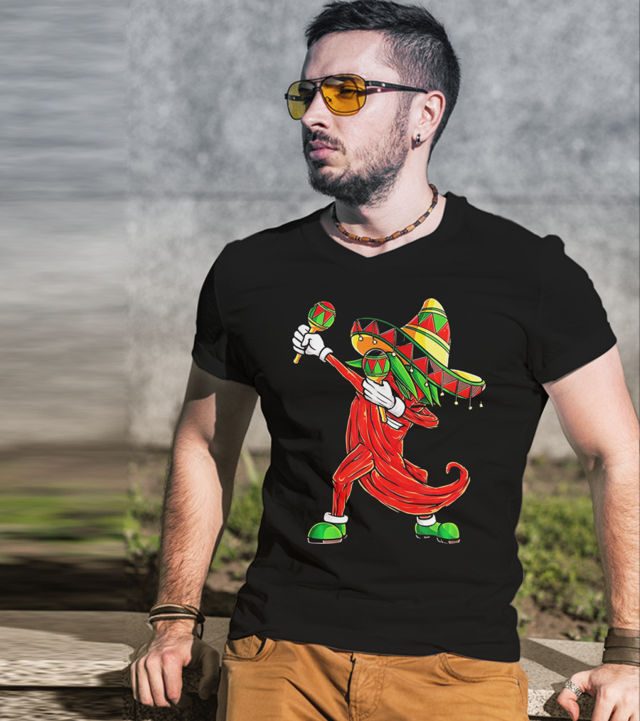 Dabbing Chili Sombrero Maracas Festival Fiery Dance T-Shirt