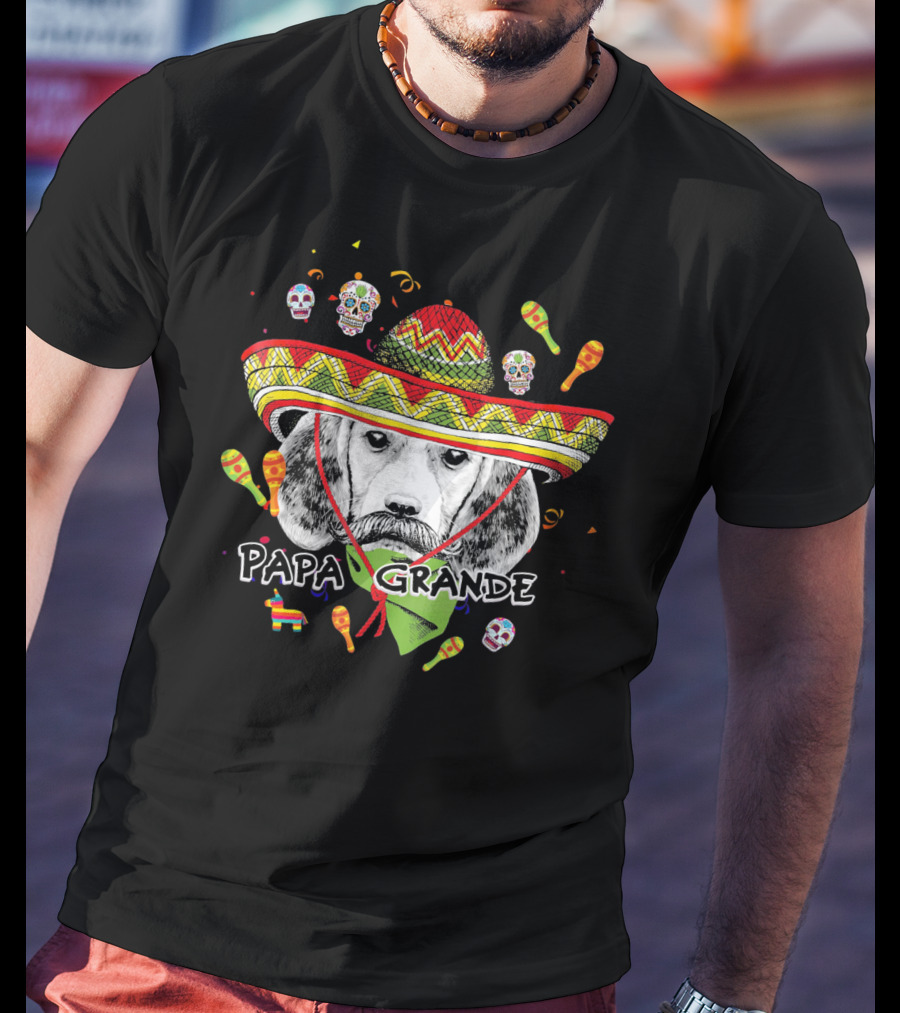 Papa Grande Cinco De Mayo Beagle Sombrero Maracas Skulls Fiesta T-Shirt