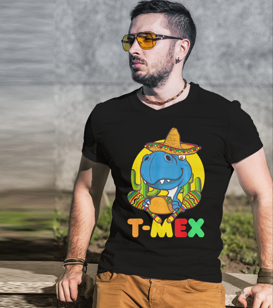 T-Mex Funny Cinco De Mayo Dinosaur Rex With Sombrero And Taco T-Shirt