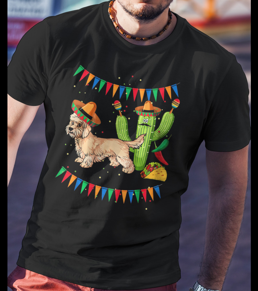 Sombrero Dandi Dinmont Terrier Dog Cactus Taco Maracas Cinco T-Shirt