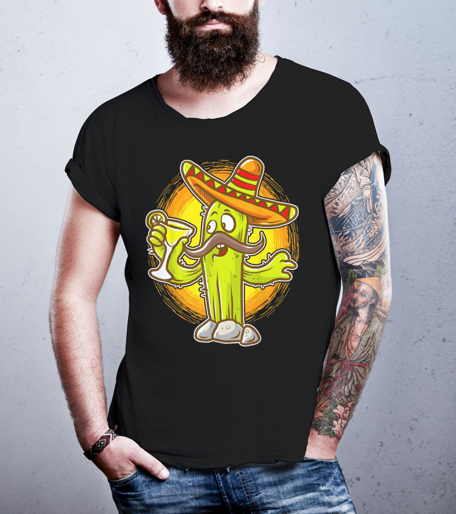 Margarita Cactus With Sombrero Cinco De Mayo Fiesta T-Shirt