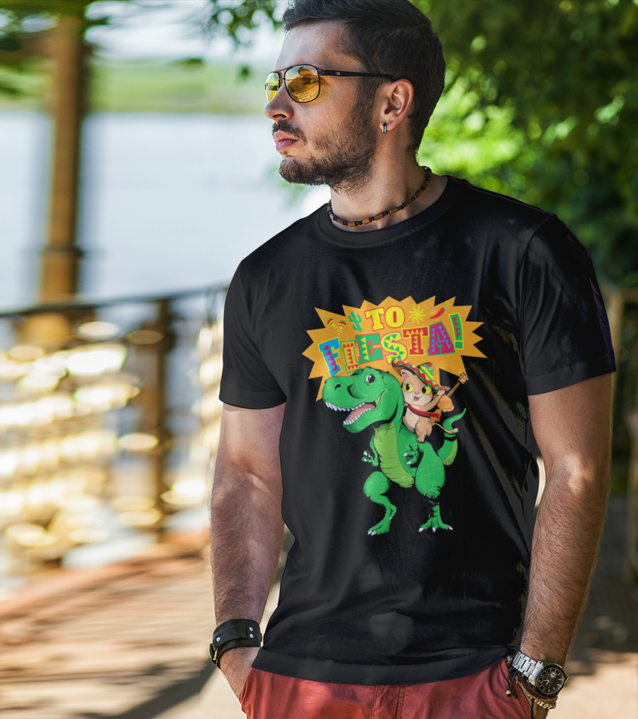 Cinco De Mayo Fiesta Cat Riding Dinosaur T-Shirt