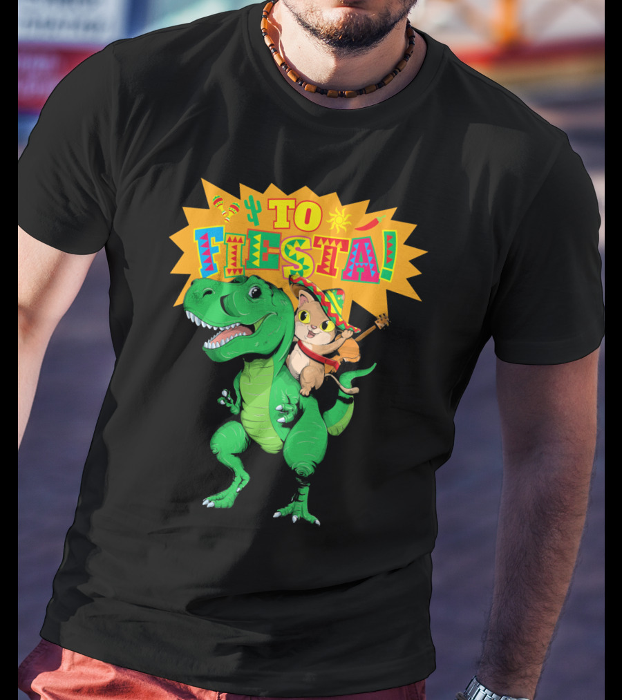 Cinco De Mayo Fiesta Cat Riding Dinosaur T-Shirt