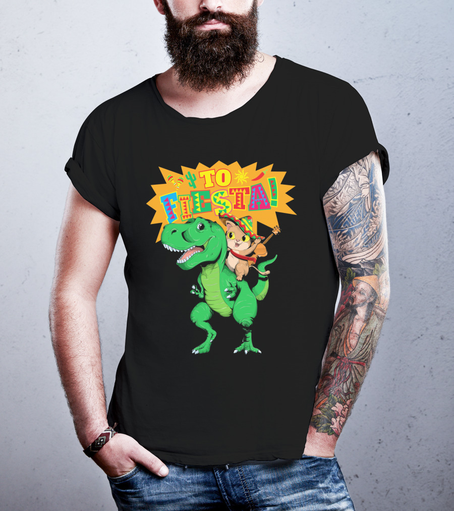 Cinco De Mayo Fiesta Cat Riding Dinosaur T-Shirt