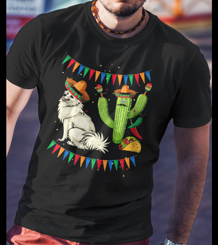Sombrero American Eskimo Dog Mexico Cactus Fiesta Taco Peppers T-Shirt
