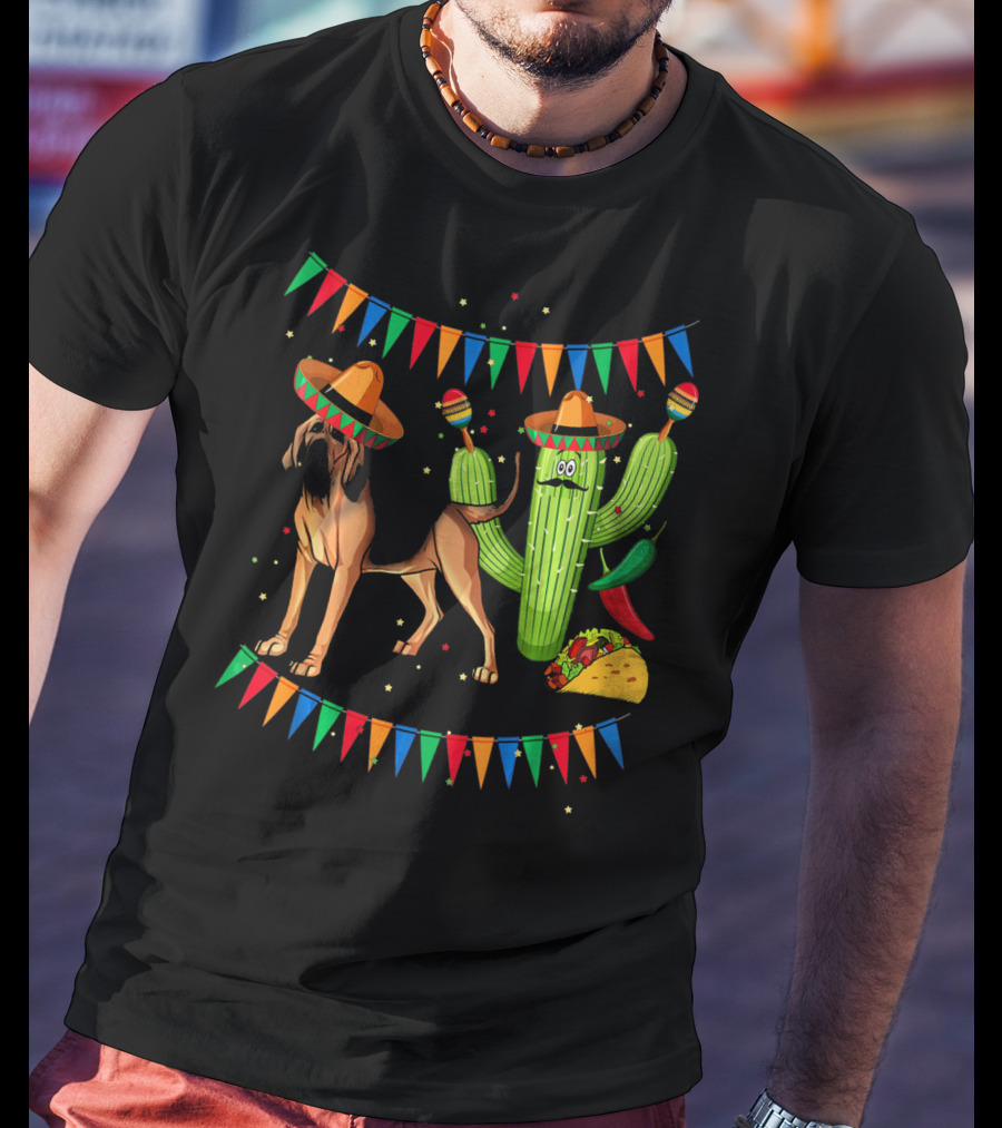 Sombrero Bloodhound Dog Cactus Taco Mexico Cinco De Mayo T-Shirt