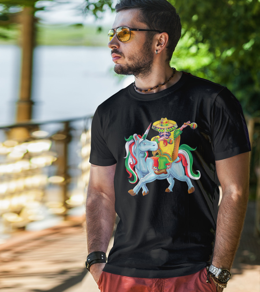 Cinco De Mayo Dabbing Poncho Riding Unicorn T-Shirt