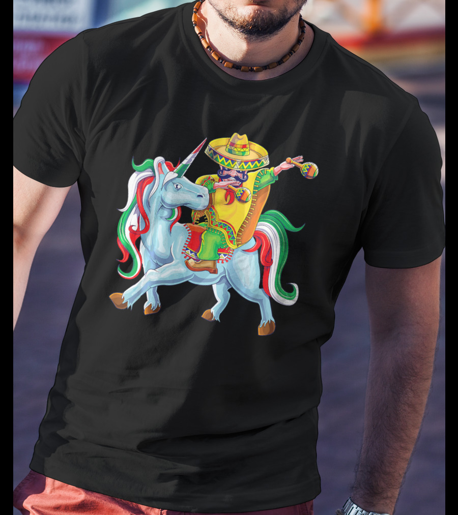 Cinco De Mayo Dabbing Poncho Riding Unicorn T-Shirt