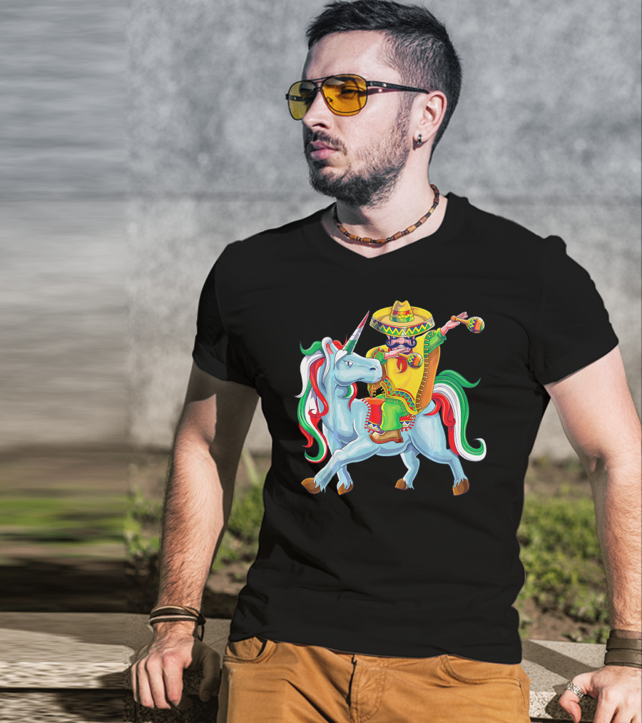 Cinco De Mayo Dabbing Poncho Riding Unicorn T-Shirt