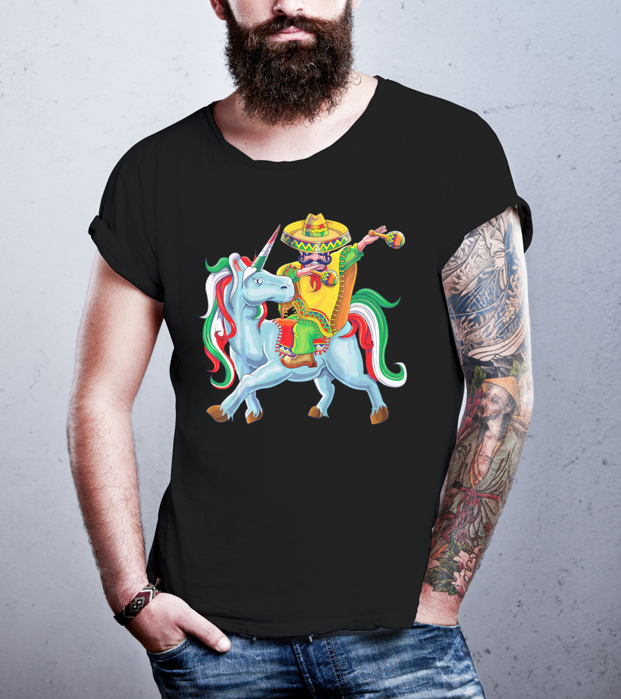 Cinco De Mayo Dabbing Poncho Riding Unicorn T-Shirt