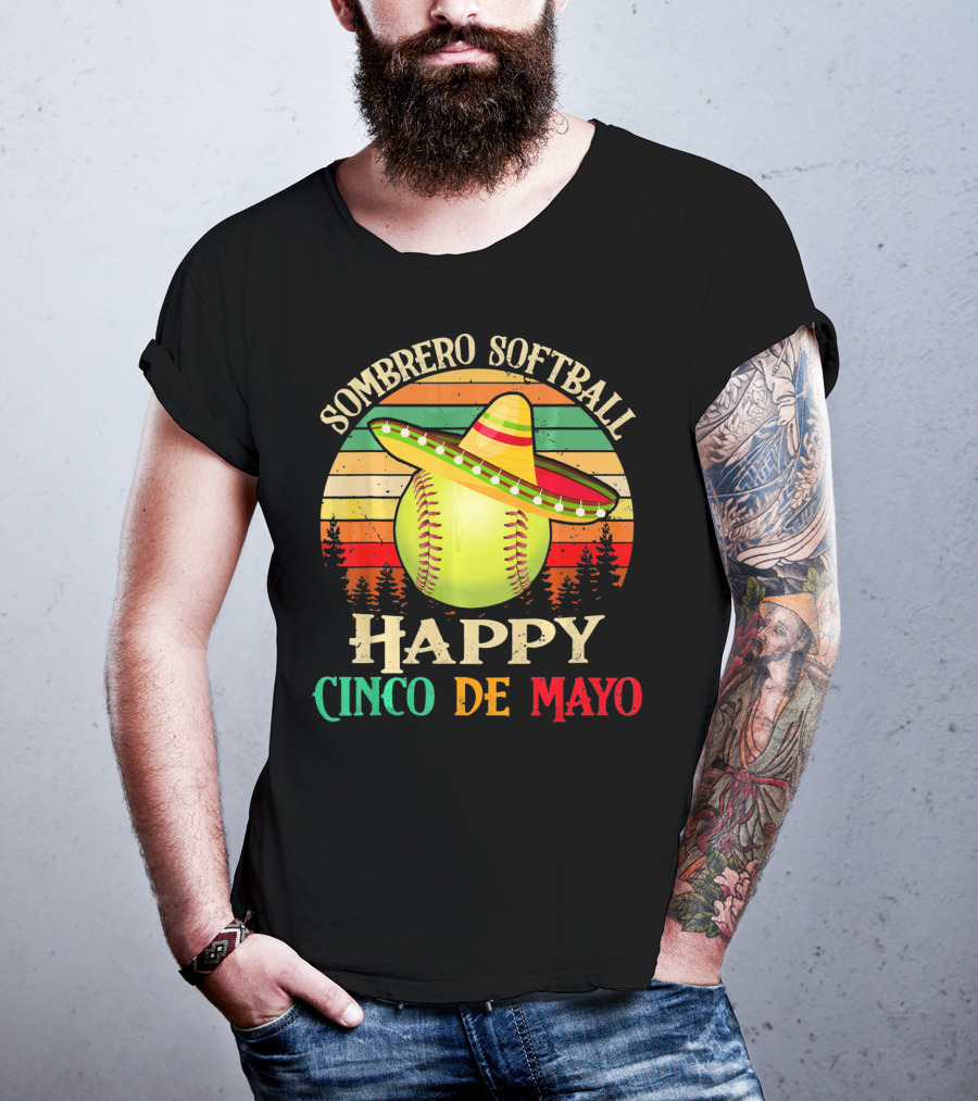 Sombrero Softball Happy Cinco De Mayo T-Shirt