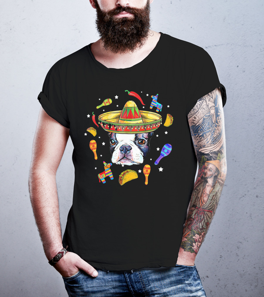 Cinco De Mayo Boston Terrier Sombrero Taco Fiesta T-Shirt