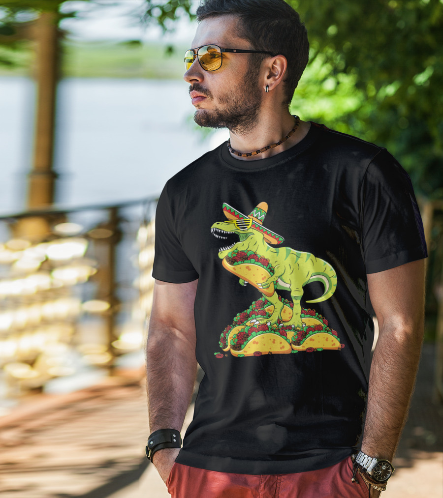 T Rex Sombrero Sunglasses Taco Cinco De Mayo Kids Boy T-Shirt