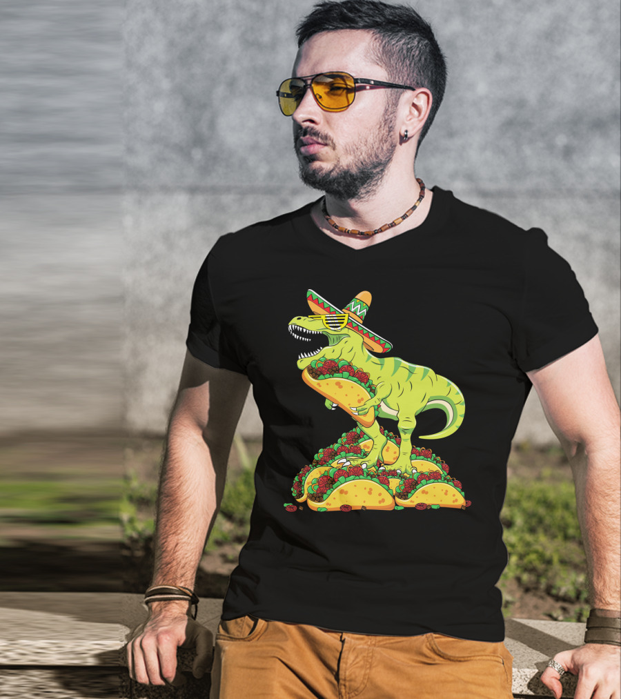 T Rex Sombrero Sunglasses Taco Cinco De Mayo Kids Boy T-Shirt