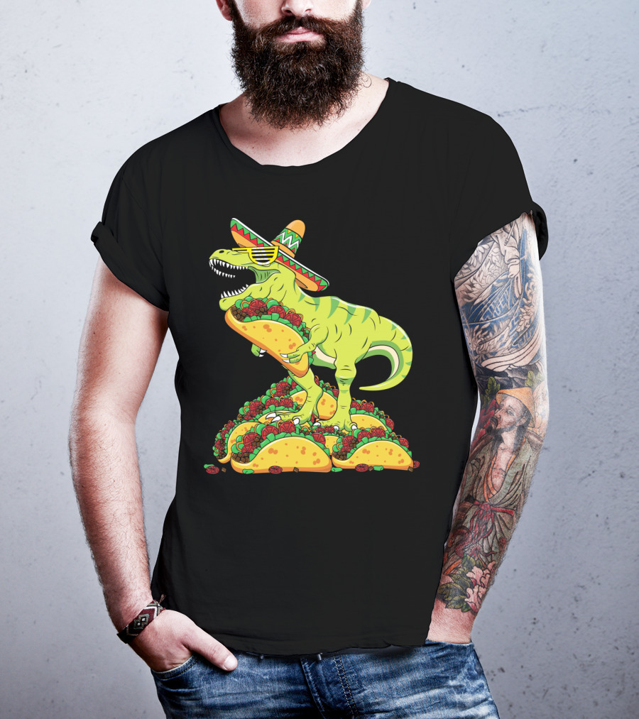 T Rex Sombrero Sunglasses Taco Cinco De Mayo Kids Boy T-Shirt