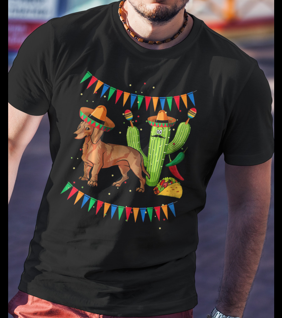 Sombrero Dachshund Dog Fiesta Mexico Cinco De Mayo T-Shirt