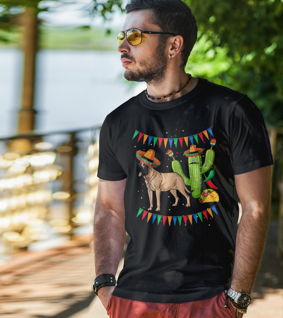 Sombrero Mastiff Dog Cactus Mexico Cinco De Mayo T-Shirt