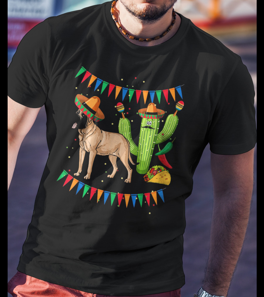 Sombrero Mastiff Dog Cactus Mexico Cinco De Mayo T-Shirt
