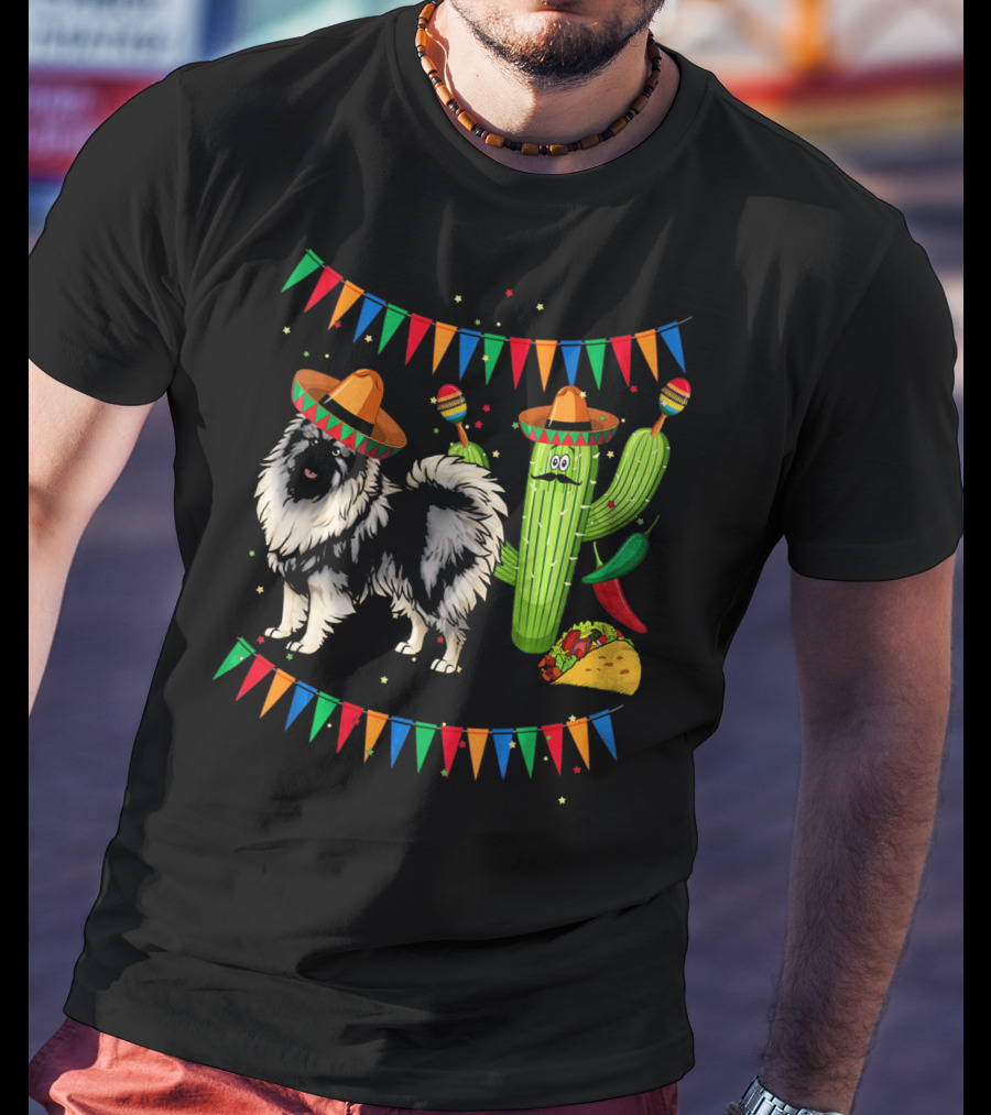 Sombrero Keeshond Dog Cactus Mexico Cinco De Mayo Fiesta T-Shirt