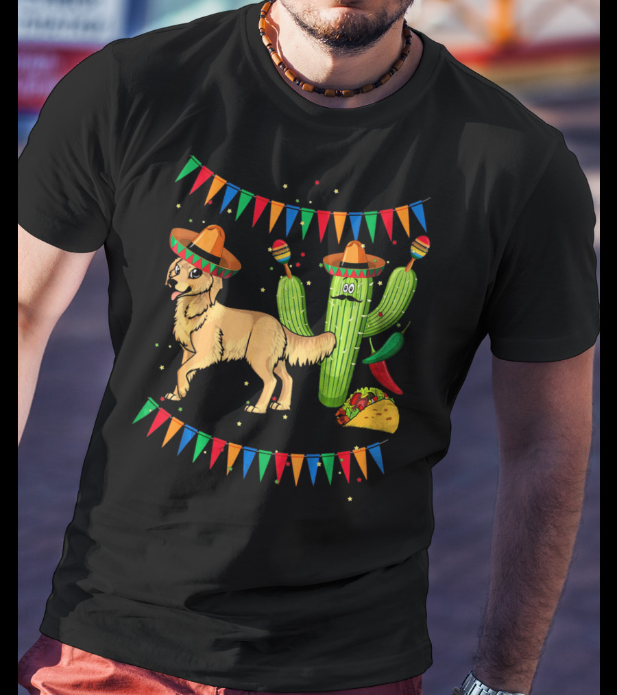 Sombrero Golden Retriever Dog Cactus Taco Fiesta Mexico Iconic T-Shirt