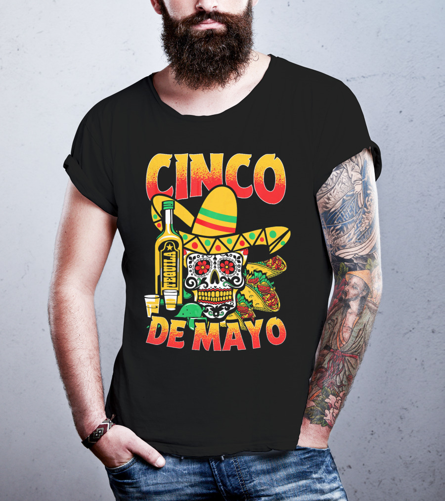 Cinco De Mayo Fiesta Tequila Sombrero Skull Tacos Party Fun T-Shirt