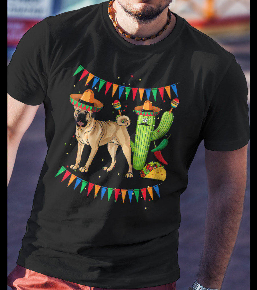 Sombrero Chinese Shar Pei Dog Mexico Cactus Fiesta Taco T-Shirt