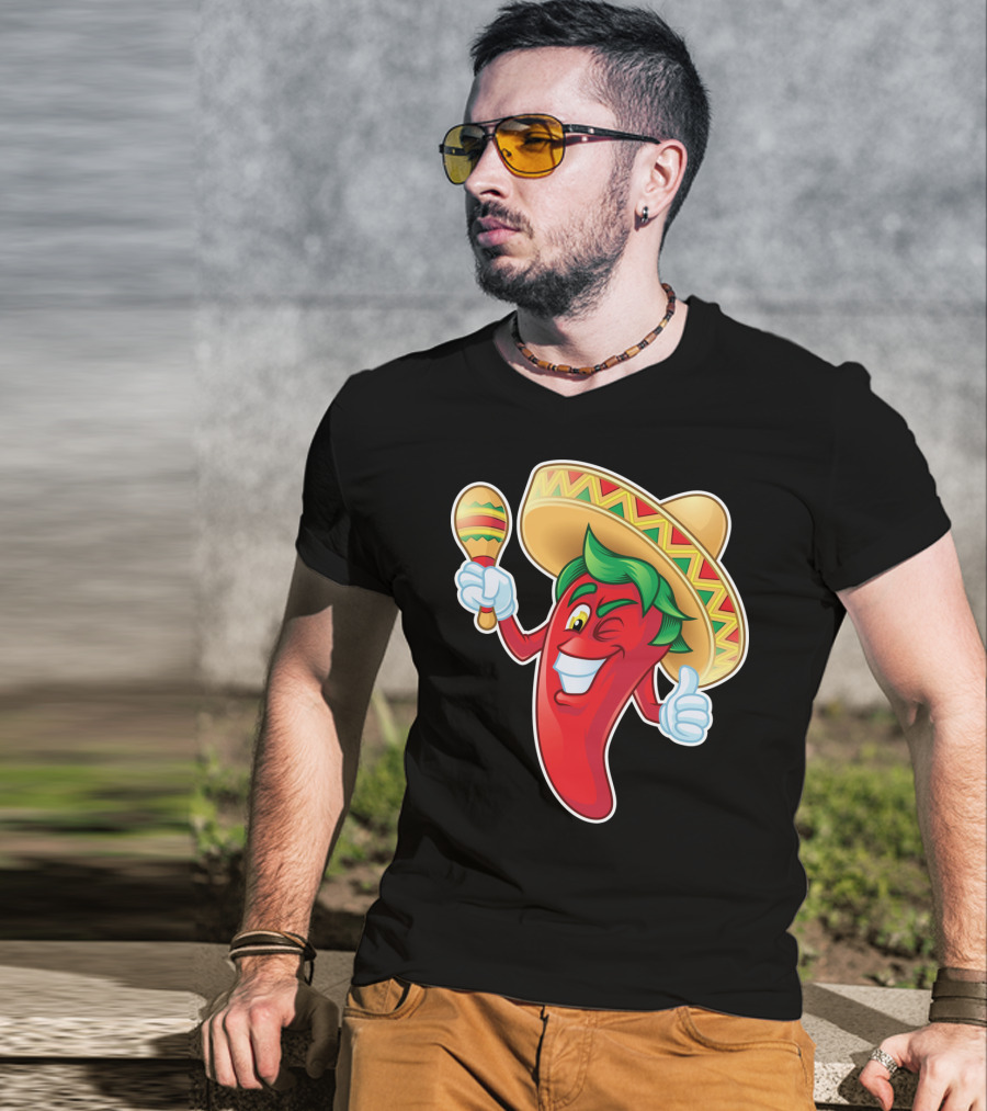 Funny Jalapeno Sombrero Maracas Cinco De Mayo T-Shirt