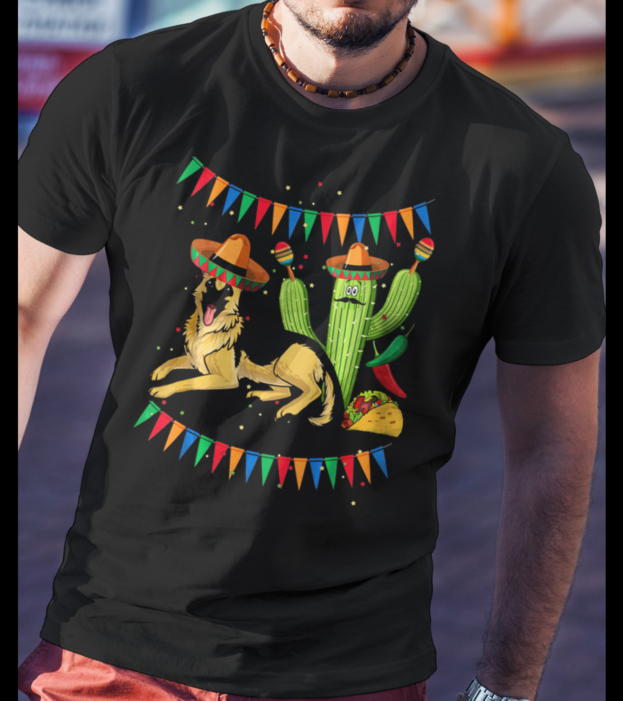 Sombrero German Shepherd Dog Mexico Cactus Sombreros Taco Fiesta Banners T-Shirt