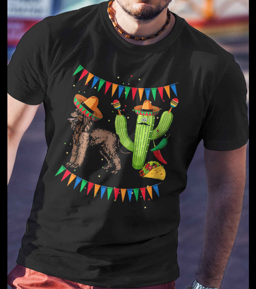 Sombrero Irish Water Spaniel With Fiesta Cactus And Taco Celebration Mexico T-Shirt