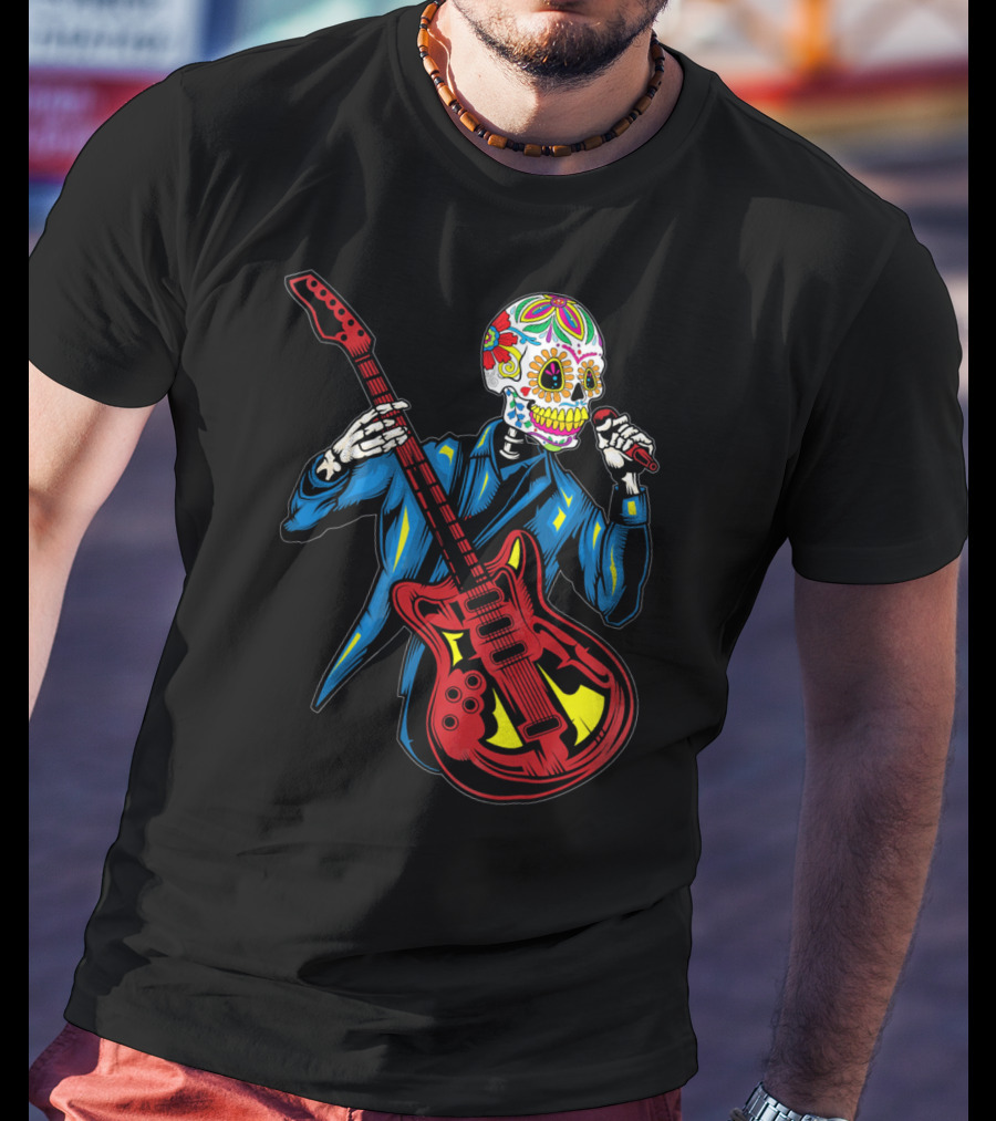Sugar Skull Playing Guitar Cinco De Mayo T-Shirt
